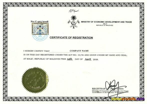 Maldives Certificate Of Registration Preview