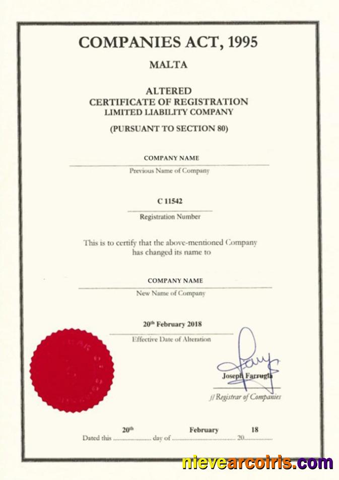Malta Certificate Of Registration Preview