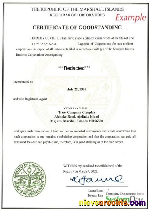 Marshal Islands Certificate Of Good Standing Photolook