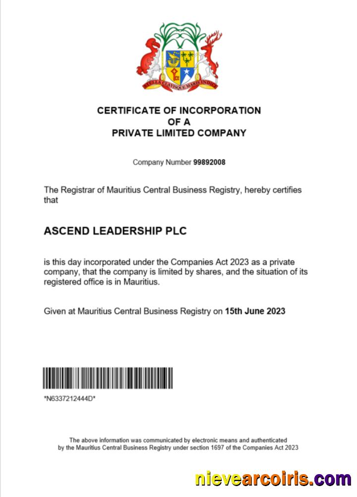 Editable Mauritius Business Registration Certificate Word And PDF Template