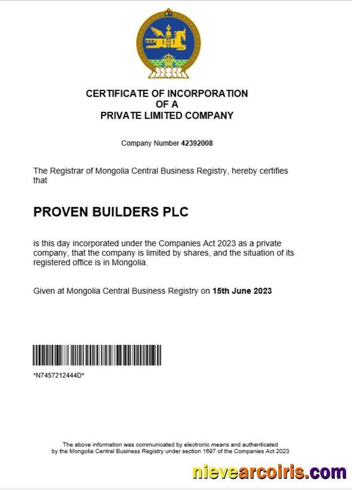 Editable Mongolia Business Registration Certificate Word And PDF Template