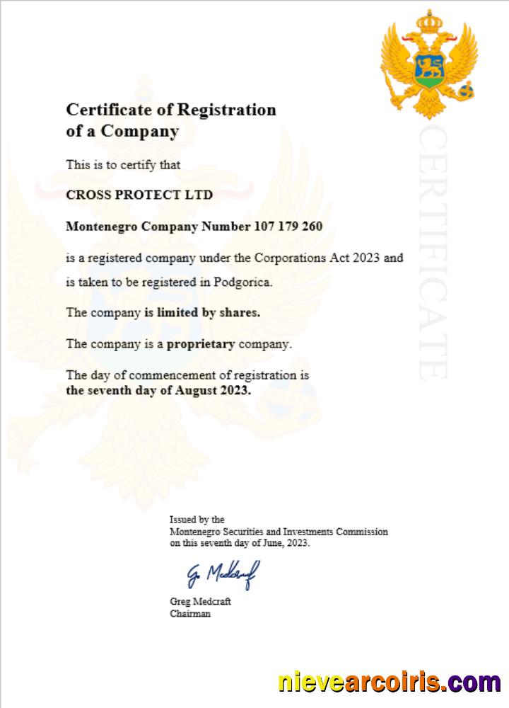 Editable Montenegro Company Registration Certificate Word And PDF Template