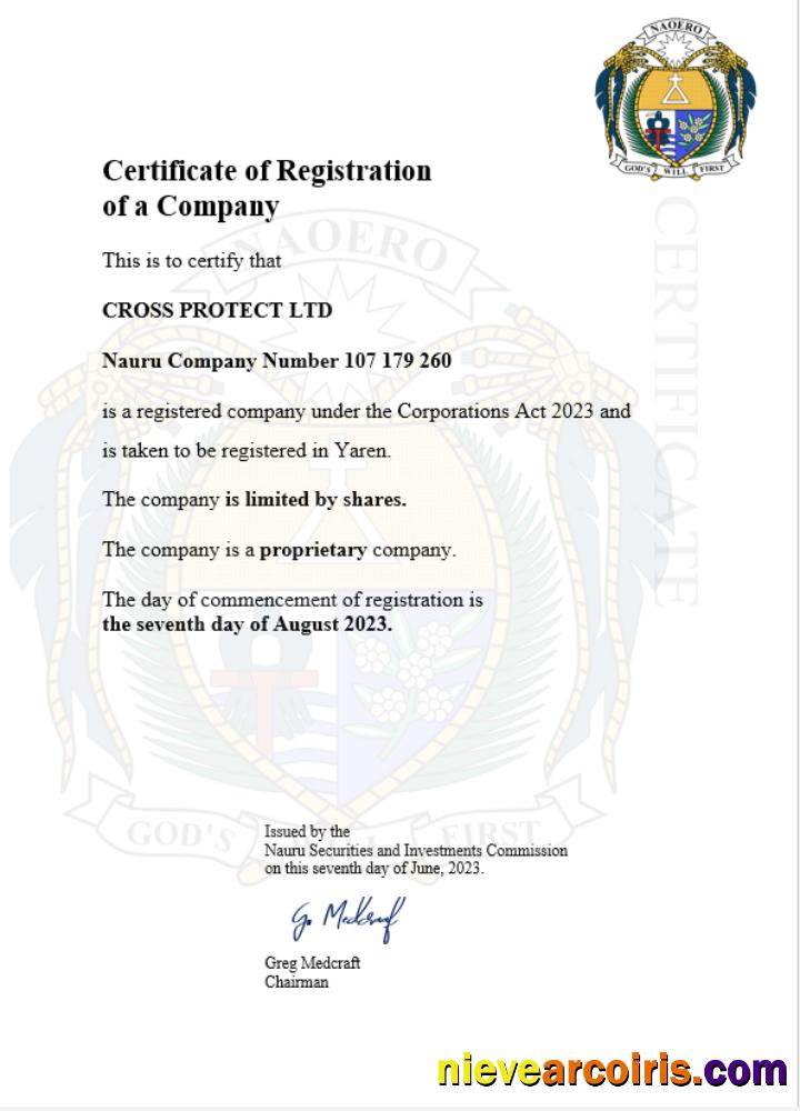Premium Nauru Company Registration Certificate Word And PDF Template