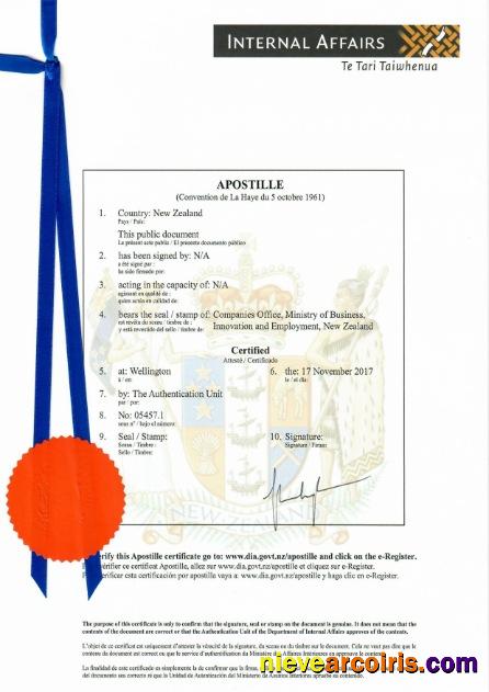 New Zeland Certificate Of Incorporation Sample