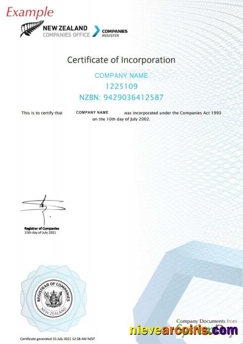 New Zeland Certificate Of Registration Template