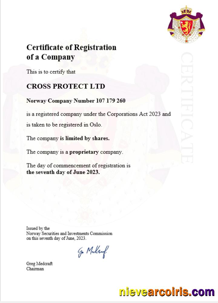Realistic Norway Business Registration Certificate Word And PDF Template