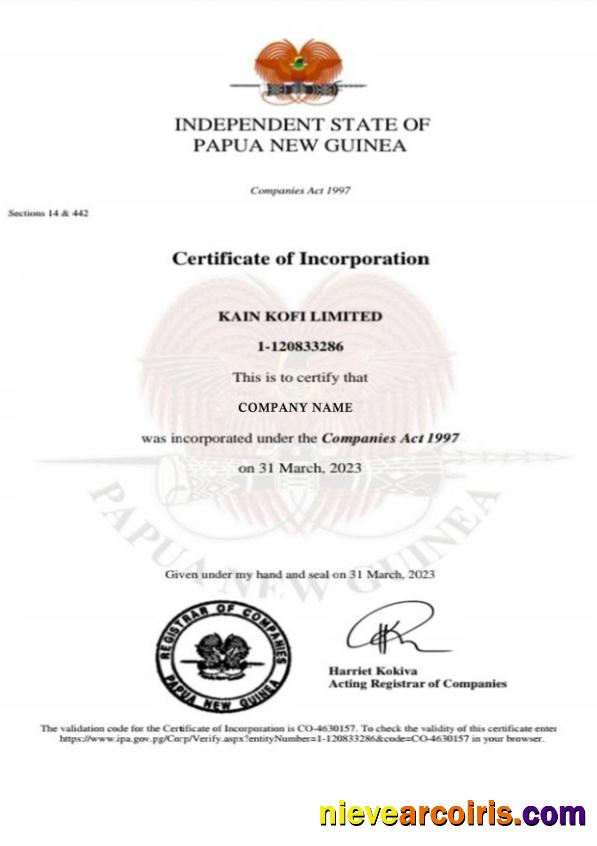 Papua New Guinea Certificate Of Incorporation Photolook