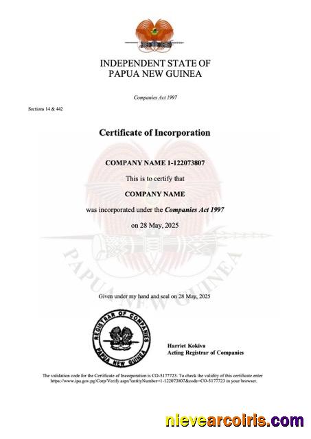 Premium Papua New Guinea Certificate Of Incorporation Word And PDF Template