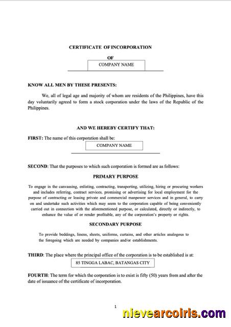 Premium Philippines Batangas Certificate Of Incorporation Word And PDF Template