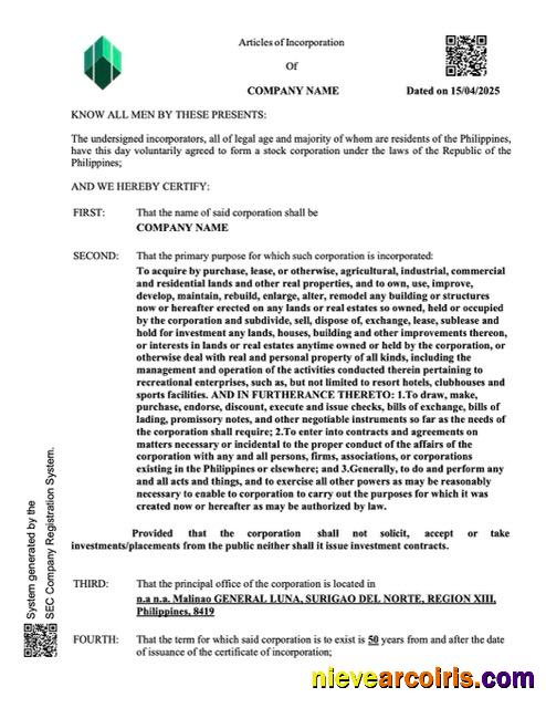 Realistic Philippines Certificate Of Company Incorporation Word And PDF Template