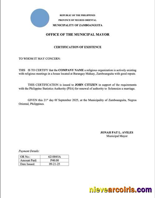 Realistic Philippines Certificate Of Existence Word And PDF Template, Version 2
