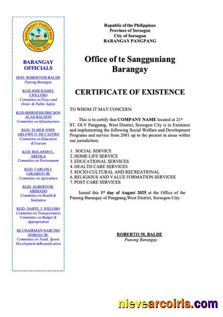 Professional Philippines Certificate Of Existence Word And PDF Template