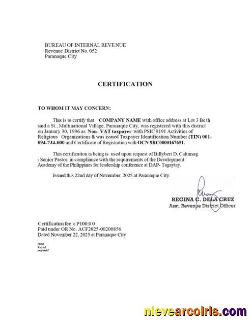 Premium Philippines Tax Certification Word And PDF Template