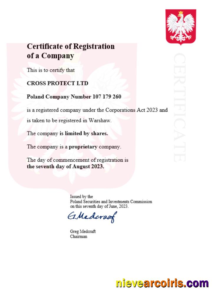Editable Poland Business Registration Certificate Word And PDF Template