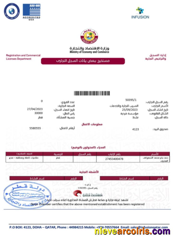 Realistic Qatar Certificate Of Registration And Commercial License Word And PDF Template