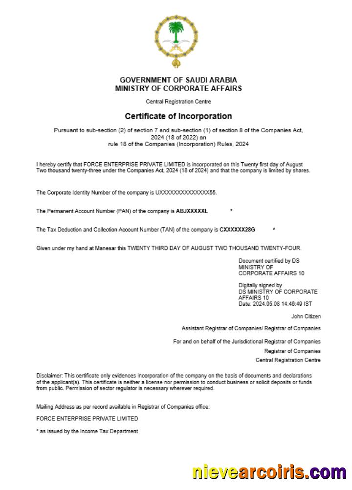 Realistic Saudi Arabia Business Registration Certificate Word And PDF Template (1)