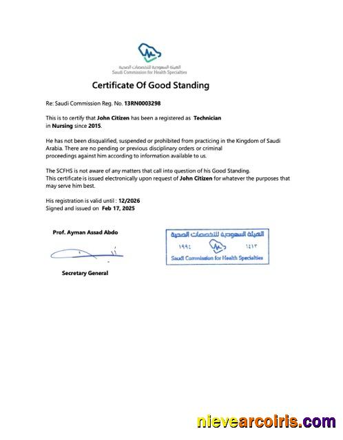 Professional Saudi Arabia Certificate Of Good Standing Word And PDF Template, Version 3