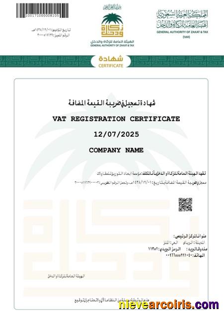 Editable Saudi Arabia VAT Registration Certificate Word And PDF Template, Version 2