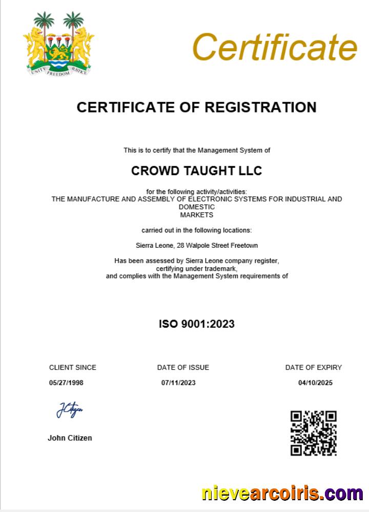 Premium Sierra Leone Business Registration Certificate Word And PDF Template