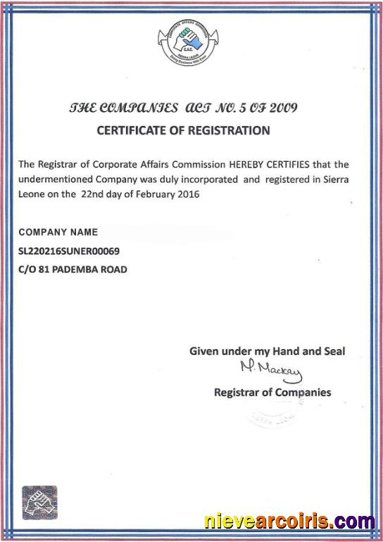 Sierra Lione Certificate Of Registration Preview