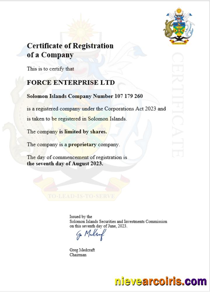 Realistic Solomon Islands Business Registration Certificate Word And PDF Template