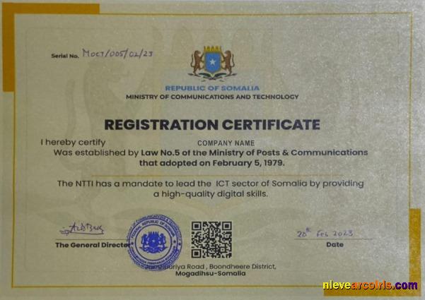 Somalia Registration Certificate Template