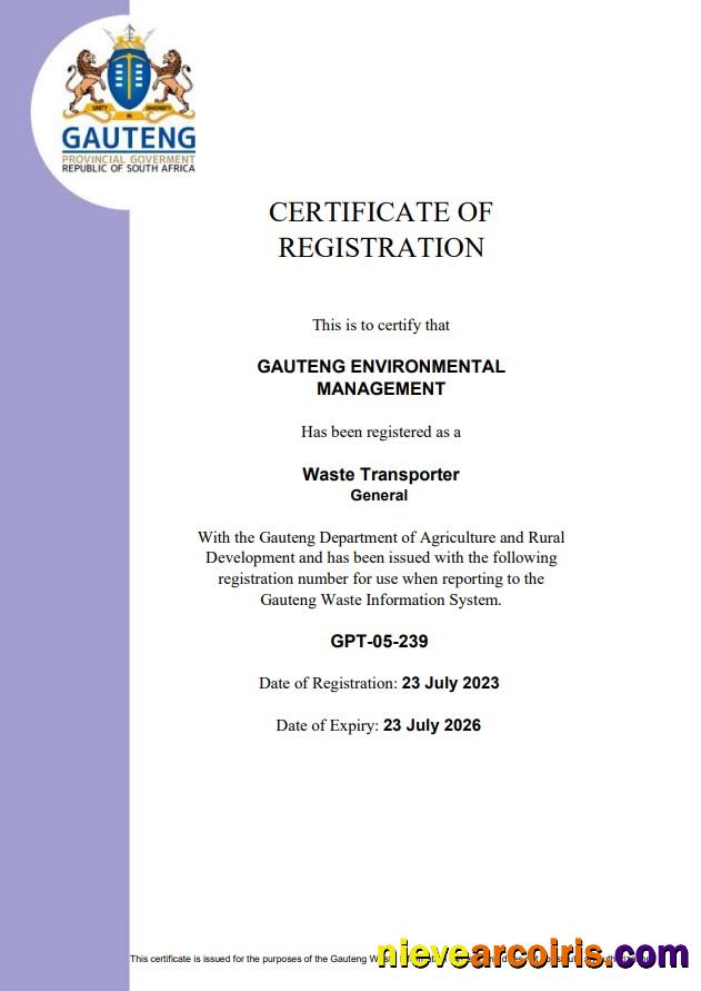 South Africa Certificate Of Registration Sample