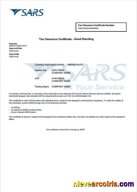 Editable South Africa Tax Clearance Certificate Word And PDF Template