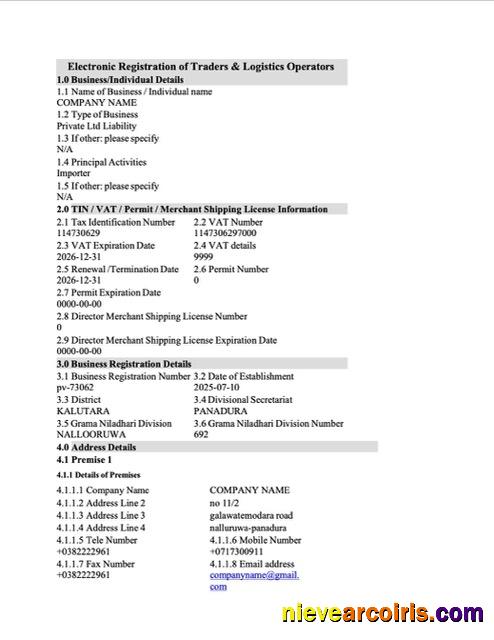 Realistic Sri Lanka Electronic Registration Word And PDF Template