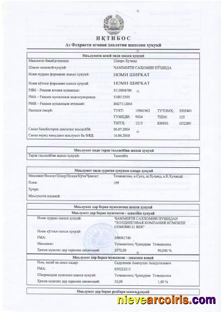 Tajikistan Certificate Of Registration Template
