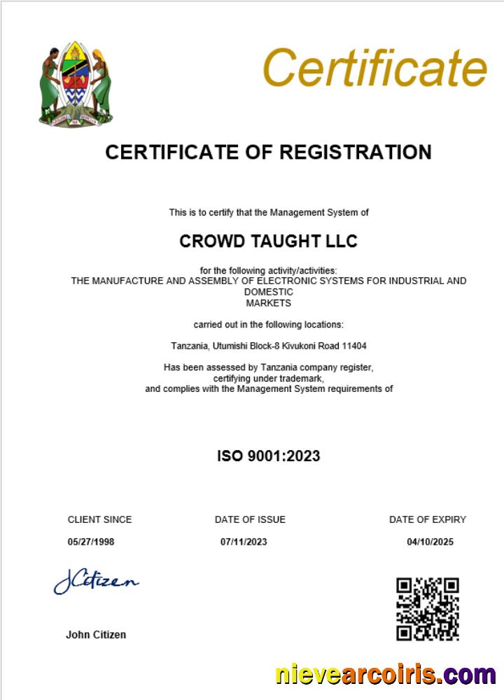 Editable Tanzania Business Registration Certificate Word And PDF Template