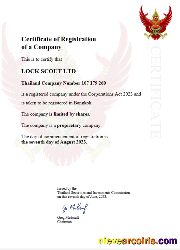 Editable Thailand Business Registration Certificate Word And PDF Template