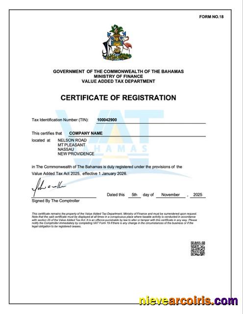 Realistic The Bahamas Certificate Of Registration Word And PDF Template