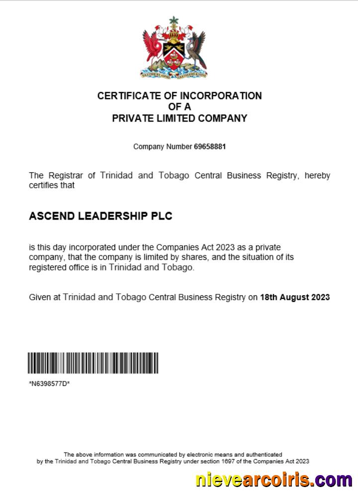 Realistic Trinidad And Tobago Business Registration Certificate Word And PDF Template