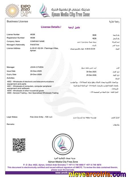 Realistic UAE Ajman Business License Word And PDF Template