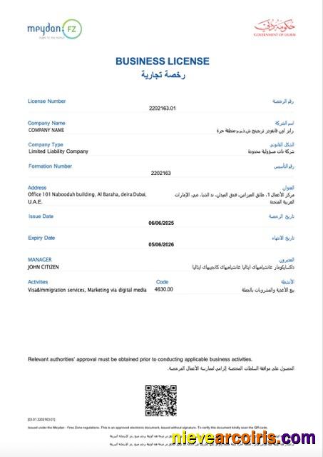 Editable UAE Dubai Business License Word And PDF Template