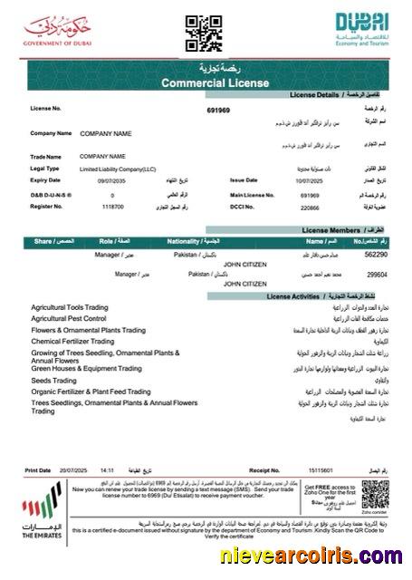 Realistic UAE Dubai Commercial License Word And PDF Template, Version 2