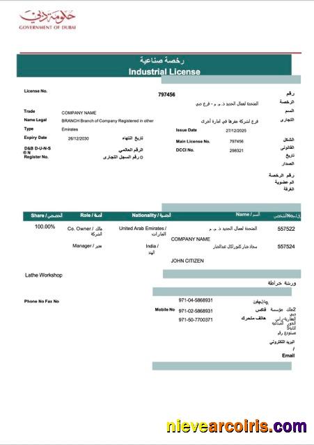 Premium UAE Dubai Industrial License Word And PDF Template
