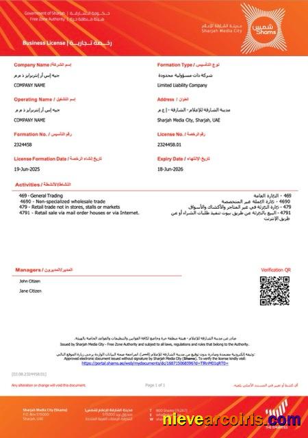 Premium UAE Sharjah Business License Word And PDF Template, Version 2