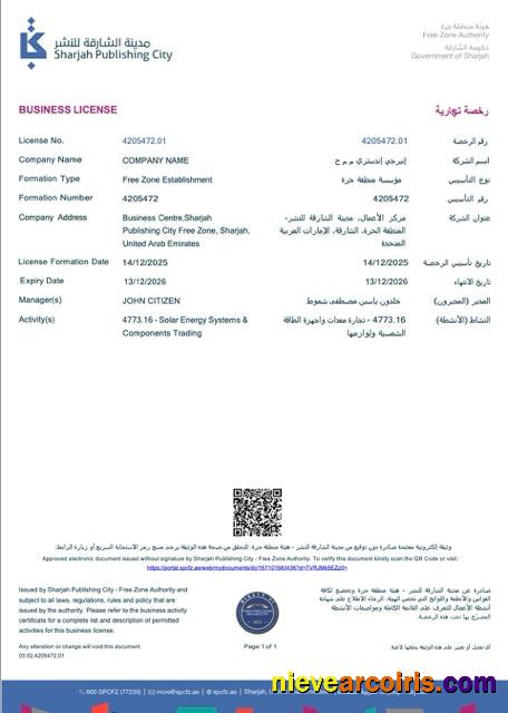 Premium UAE Sharjah Business License Word And PDF Template