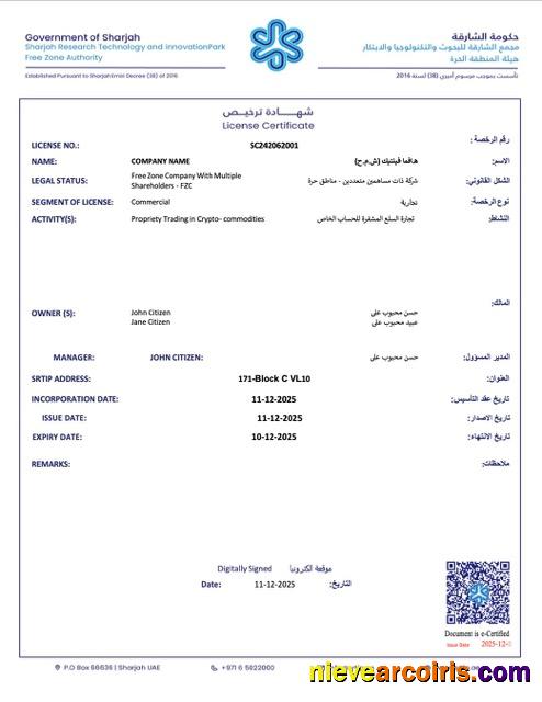 Realistic UAE Sharjah License Certificate Word And PDF Template