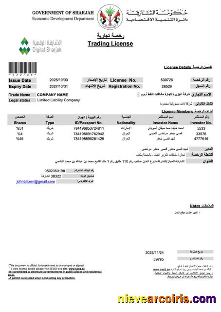 Editable UAE Sharjah Trading License Word And PDF Template