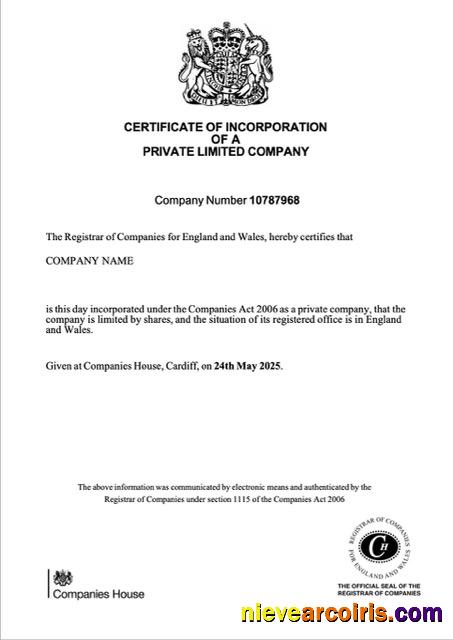 Editable UK Certificate Of Incorporation Of A Private Limited Company Word And PDF Template