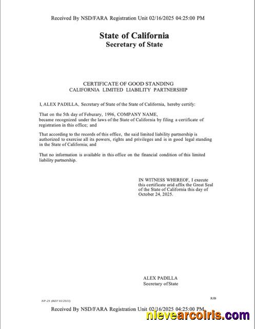 Premium USA California Certificate Of Good Standing Word And PDF Template