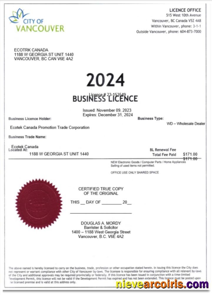 Professional USA City Of Vancouver Certificate Of Business Licence Word And PDF Template