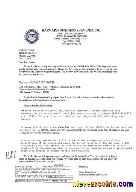 Realistic USA Delaware Registration Certificate Word And PDF Template, Version 2