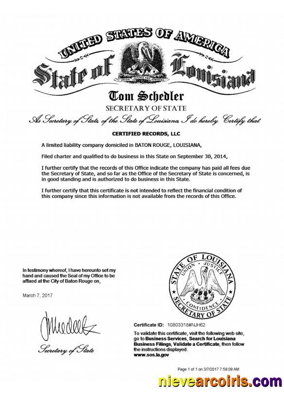 USA Louisiana Certificate Of Good Standing Photolook