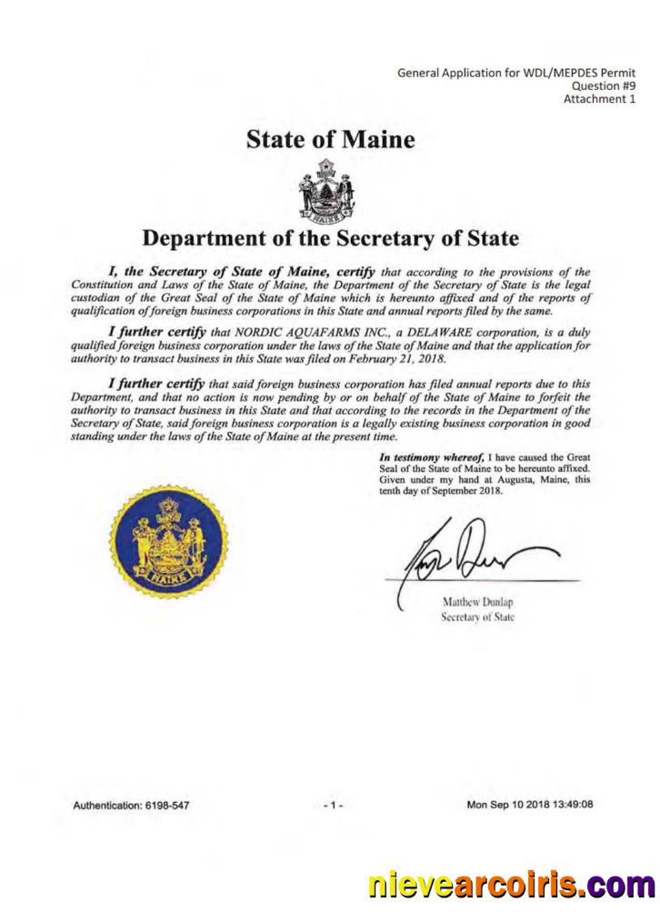 USA Maine Certificate Of Good Standing Template