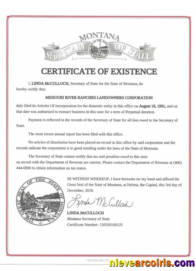 USA Montana Certificate Of Good Standing Photolook