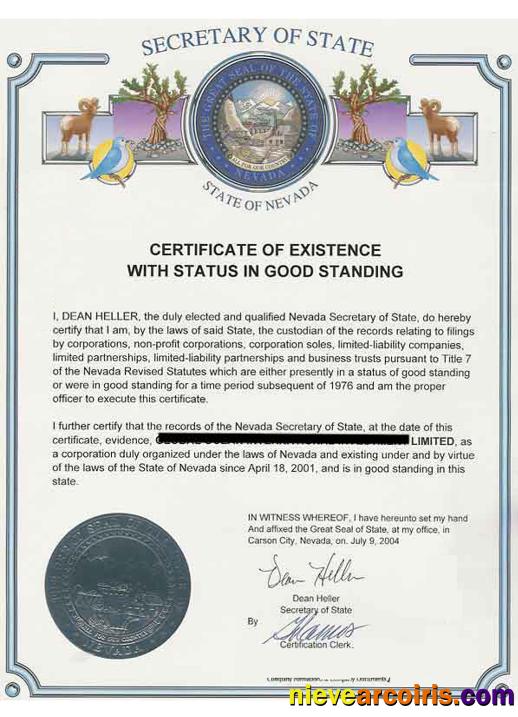 USA Nevada Certificate Of Good Standing Template